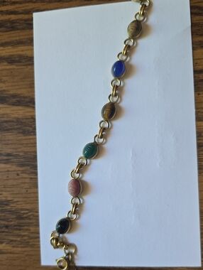 Gold Filled Multi-Stone Carla Scarab Link Bracelet in Blue, Green, Black & Brown